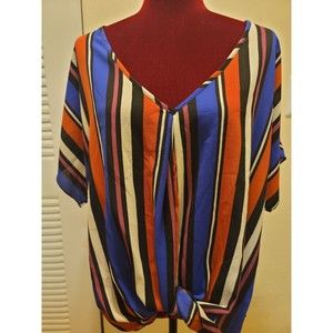 New Haute Fox Women Plus Size 3X Striped Shirt Blouse Top 3XL Multi Color